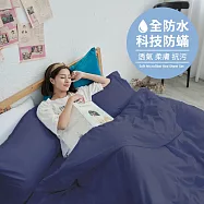 【BUHO布歐】日系防水防蹣3.5尺單人床包+雙人被套三件組 《憂鬱藍》