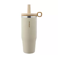 【CookPower 鍋寶】 樂嚼系列-真空提環內陶瓷珍珠粗吸管杯1000ml_2色任選 太妃糖