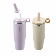 買1送1【CookPower 鍋寶】 樂嚼系列-真空提環內陶瓷珍珠粗吸管杯1000ml_2色任選 太妃糖+玫瑰露