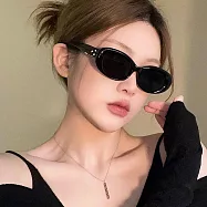 【SUNS】抗UV太陽眼鏡 歐美復古橢圓潮流墨鏡 百搭質感墨鏡 男女同款 S211 亮黑框灰片