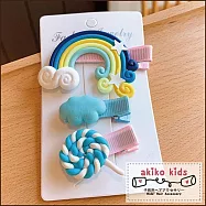 【akiko kids】Sunny Girl可愛彩虹棒棒糖造型兒童髮夾三件組 -藍色系