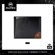 MANDU漫度 沉穩紳士 防RFID盜刷多卡位皮質男士皮夾/錢包/短夾 黑