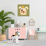 【Supreme print】藝術微噴霧面30x30cm 可愛動物 手繪風 油畫布無框畫-橄欖綠鬥牛犬 掛畫 兒童房 北歐風 (客製商品)