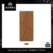 MANDU漫度 商務時尚 防RFID盜刷質感拼接男士皮夾/錢包/長夾 棕