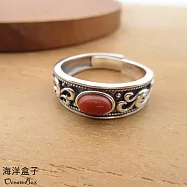 復古獨特孔雀南紅瑪瑙開口式925純銀戒指.可調整戒圍