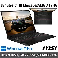 msi微星 Stealth 18 MercedesAMG A1VHG-043TW 18吋電競筆電(Ultra 9 185H/64G/2T SSD/RTX4080/W11P