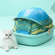 【P&H寵物家】防水防臭防抓藝術布料 敞篷式貓砂盆(附砂鏟) 黃色