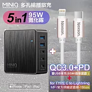 MiniQ-AC-DK200T氮化鎵五孔2A3C 95W 充電器黑+NEXSON 蘋果認證 Type-C to Lightning-玫瑰金色