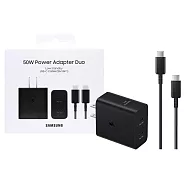 Samsung 原廠新款 50W雙孔超快充+1.8m 5A雙Type C線組-支援S25 S24系列【T5020/盒裝】 黑色