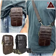 【H-CT】皮革拉鍊真皮斜背手機腰包(腰間包 側背包 手機包 皮革 機車包 斜背包/TR6621) 黑色