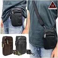 【H-CT】皮革拉鍊真皮斜背手機腰包(腰間包 側背包 手機包 皮革 機車包 斜背包/TR6624) 黑色