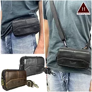 【H-CT】皮革拉鍊真皮斜背手機腰包(腰間包 側背包 手機包 皮革 機車包 斜背包/TR6625) 黑色