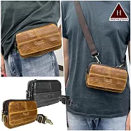 【H-CT】皮革拉鍊真皮斜背手機腰包(腰間包 側背包 手機包 皮革 機車包 斜背包/TR6626) 淺咖啡色