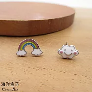 趣味可愛不對稱笑臉雲朵彩虹925純銀耳環 (外鍍專櫃級正白K.貼耳耳環)