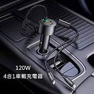 Mcdodo 麥多多 120W 4合1彈簧數據線C+U雙口C+L雙線快充車載充電器CC037 黑色