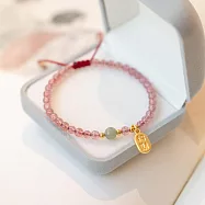 【水星記】平安招財桃花朵朵吉祥福牌開運水晶手鍊 _草莓晶