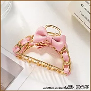 『?井.亞希子』日系優雅氣質金屬鏈條緞帶蝴蝶結造型抓夾 -粉色