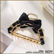 『?井.亞希子』日系優雅氣質金屬鏈條緞帶蝴蝶結造型抓夾 -黑色