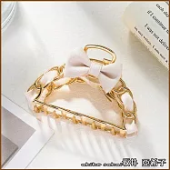 『?井.亞希子』日系優雅氣質金屬鏈條緞帶蝴蝶結造型抓夾 -米白色