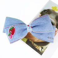 【PinkyPinky Boutique】刺繡草莓 牛仔蝴蝶結髮夾 (藍色)