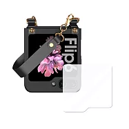 三星 Galaxy Z Flip6 殼膜分離式 膚感手袋殼+鋼化膜+腕帶 手機殼 炫酷黑