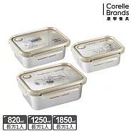 【美國康寧】Snapware SNOOPY 復刻黑白 可微波304不鏽鋼保鮮盒-3件組(C02)