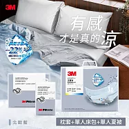 3M新一代舒棉防螨枕套床包機能涼夏被-單人四件組(夏被+床包+枕套2入) 北歐藍