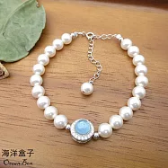 高雅美麗海藍寶鑲鑽施家珍珠925純銀手鍊 (外鍍專櫃級正白K.女用手鍊)