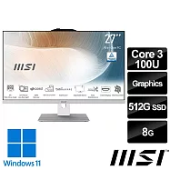 msi微星 Modern AM272P 1M-860TW 27吋 白 液晶電腦 (Core 3 100U/8G/512G SSD/Win11/白)