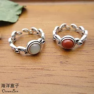 復古可愛南紅瑪瑙.和闐玉連枝小葉子925純銀戒指 (外鍍專櫃級正白K.可調整戒圍) 和闐玉