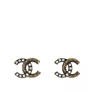 CHANEL CC Logo 半鑽及圖騰雕刻仿舊復古針式耳環 (金色)