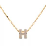 HERMES Mini Pop H pendant 立體橢圓簍空項鍊 奶茶色/金色