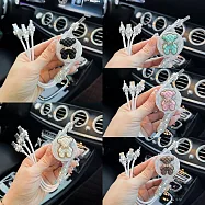 【鑽閃熊】三合一伸縮充電線 五種閃亮金邊配色 黛佩粉