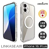 ABSOLUTE LINKASE AIR iPhone 16 Plus 超越軍規防摔大猩猩玻璃手機保護殼_不可思議無瑕透明