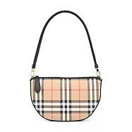 BURBERRY新款Vintage格紋Olympia帆布翻蓋斜背包 卡其