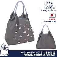 【Kusuguru Japan】日本眼鏡貓 手提包 防潑水尼龍 水桶包 日本刺繡購物袋(多款任選) -G款(深灰色)