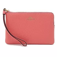 COACH 素面皮革L型拉鍊手拿包 玫瑰粉桃