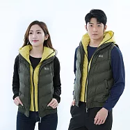【遊遍天下】男女款假二件式防潑水防風連帽保暖90%羽絨背心GV22018(M-5L 大尺碼) L 墨綠