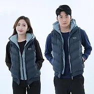 【遊遍天下】男女款假二件式防潑水防風連帽保暖90%羽絨背心GV22018(M-5L 大尺碼) 2XL 深藍