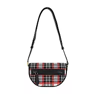 BURBERRY Olympia經典格紋帆布翻蓋斜背包 黑色