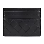 BOTTEGA VENETA Intrecciato編織小羊皮信用卡包 黑色