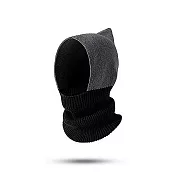 【小天兒】秋冬保暖撞色拼接毛帽圍脖(一體成型) 黑色