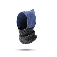 【小天兒】秋冬保暖撞色拼接毛帽圍脖(一體成型) 黛藍