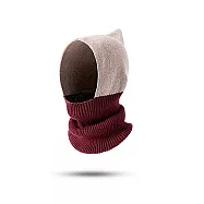 【小天兒】秋冬保暖撞色拼接毛帽圍脖(一體成型) 緋紅