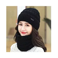 【小天兒】男女百搭加厚加絨保暖圍脖+毛帽套組(M8888) 保暖帽/毛帽/圍巾 黑色