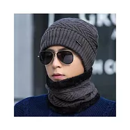 【小天兒】男女百搭加厚加絨保暖圍脖+毛帽套組(M8888) 保暖帽/毛帽/圍巾 灰色