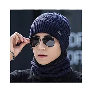 【小天兒】男女百搭加厚加絨保暖圍脖+毛帽套組(M8888) 保暖帽/毛帽/圍巾 藏青色