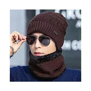 【小天兒】男女百搭加厚加絨保暖圍脖+毛帽套組(M8888) 保暖帽/毛帽/圍巾 咖啡色