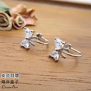 甜美可愛立體蝴蝶結緞帶鋯石耳骨夾925純銀夾式耳環.外鍍專櫃級正白K