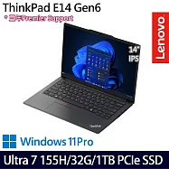 【全面升級】Lenovo聯想 ThinkPad E14 Gen 6 14吋/Ultra 7 155H/32G/1TB SSD/Win11P/三年保/ AI商務筆電